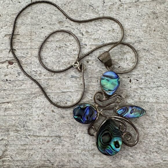Vintage Modernist Sterling And Abalone Necklace - Picture 1 of 9